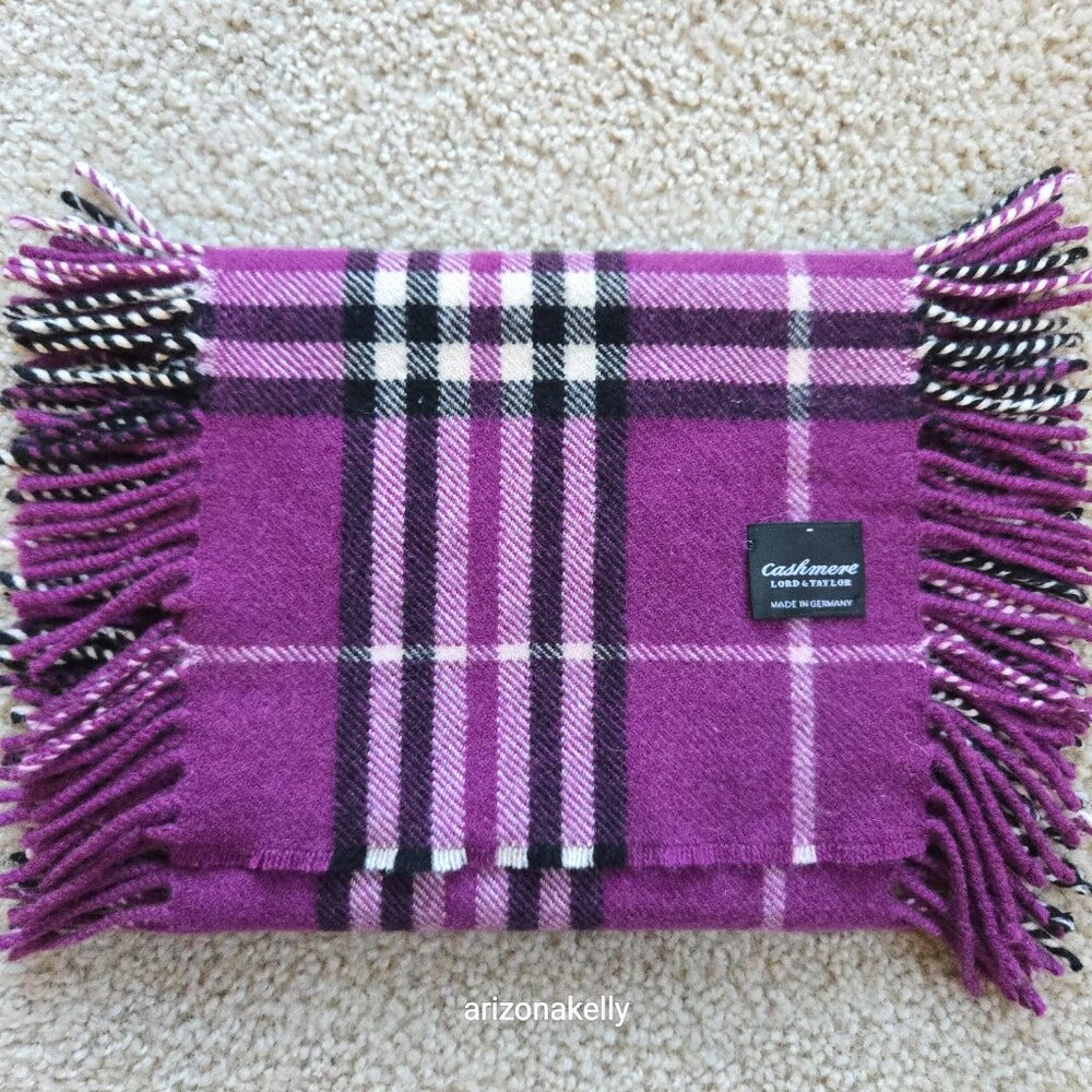Cashmere Purple Plaid Fringed Scarf Lord & Taylor - Picture 12 of 12